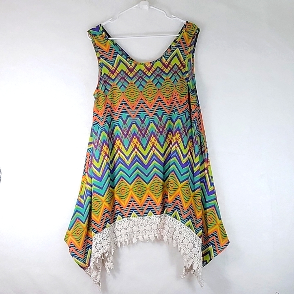 Auditions Sleeveless Chevron Minidress w Crochet Hemline Size L